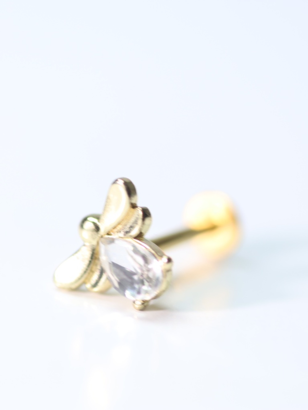 Cute crystal angel bee Barbel Piercing Gold Plated New
